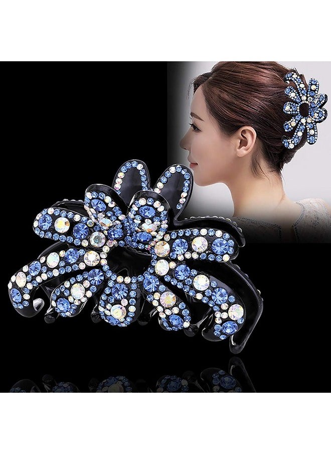 Fodattm Elegant Rhinestone Large Size Fancy Hair Claw Clips Plastic Hair Clamp Jaw Clip Nonslip Barrette Hair Updo Grip Bath Accessories (Blue)  - Image 3