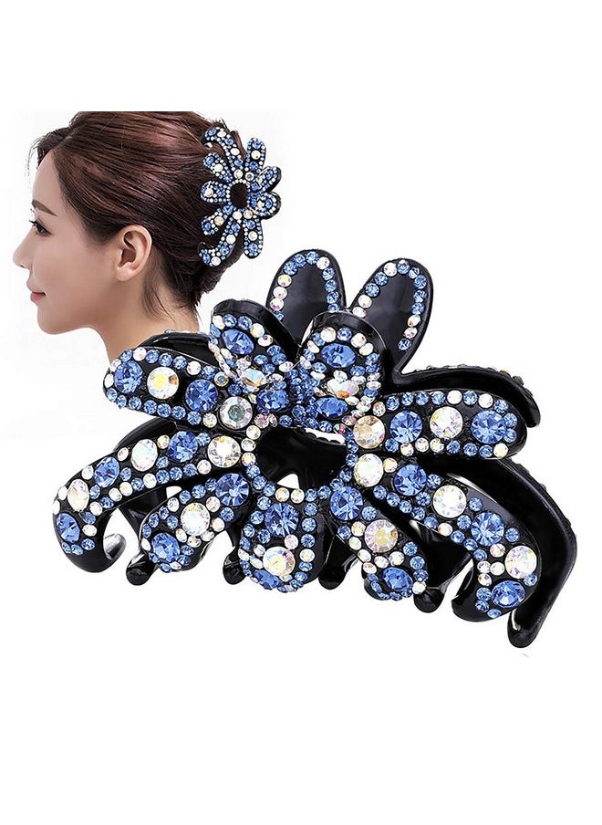 Fodattm Elegant Rhinestone Large Size Fancy Hair Claw Clips Plastic Hair Clamp Jaw Clip Nonslip Barrette Hair Updo Grip Bath Accessories (Blue)  - Image 1