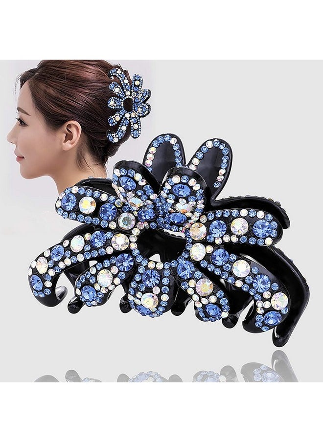 Fodattm Elegant Rhinestone Large Size Fancy Hair Claw Clips Plastic Hair Clamp Jaw Clip Nonslip Barrette Hair Updo Grip Bath Accessories (Blue)  - Image 5