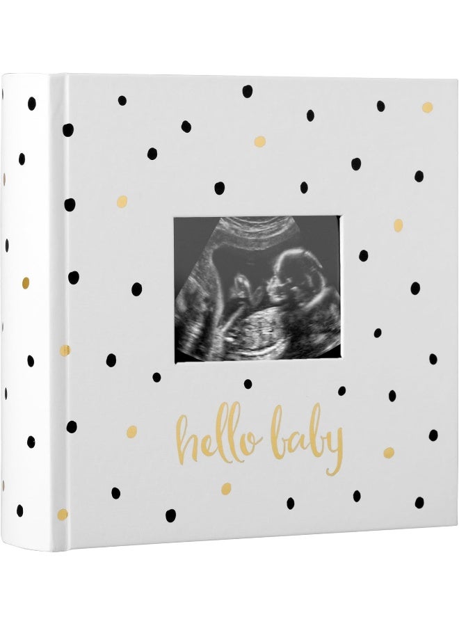 Pearhead Hello Baby Photo Album, Keepsake Book for New and Expecting Parents, Gender-Neutral Baby Accessory, Ideal Gift for Baby Shower, Holds 200 Pictures, Black and Gold Polka Dot - Image 1