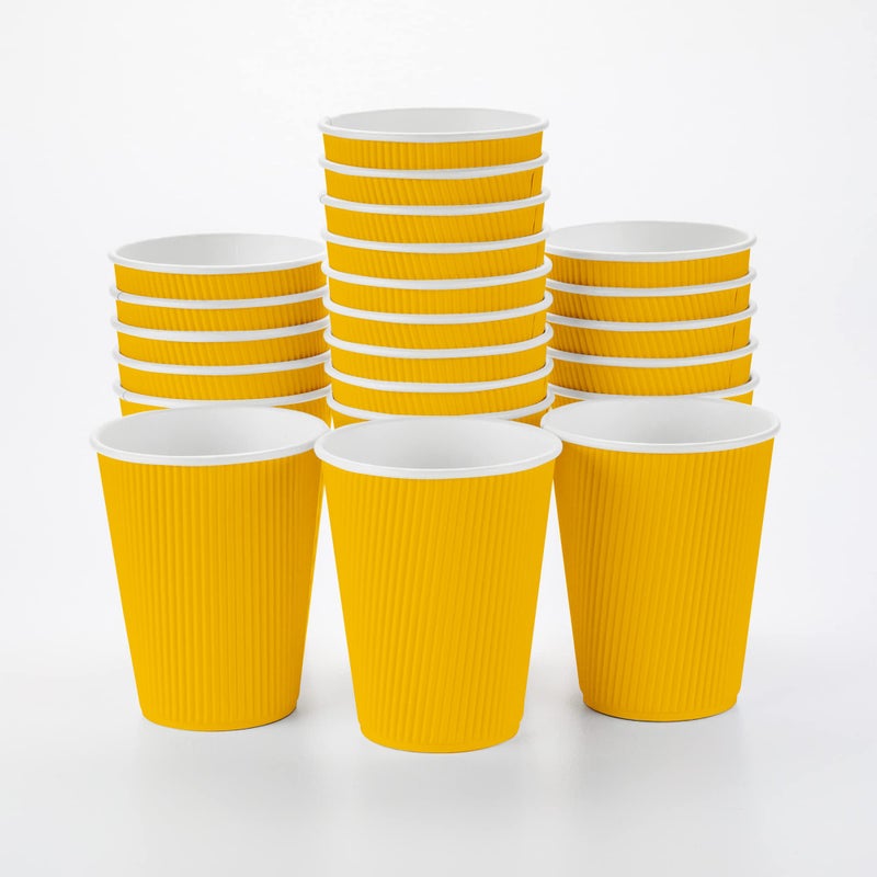 Restaurantware Restaurantware12 Ounce Disposable Coffee Cups 500 Ripple Wall Hot Cups For Coffee  Lids Sold Separately Rolled Rim Yellow Paper Insulated Coffee Cups For Hot Coffee Tea And More 