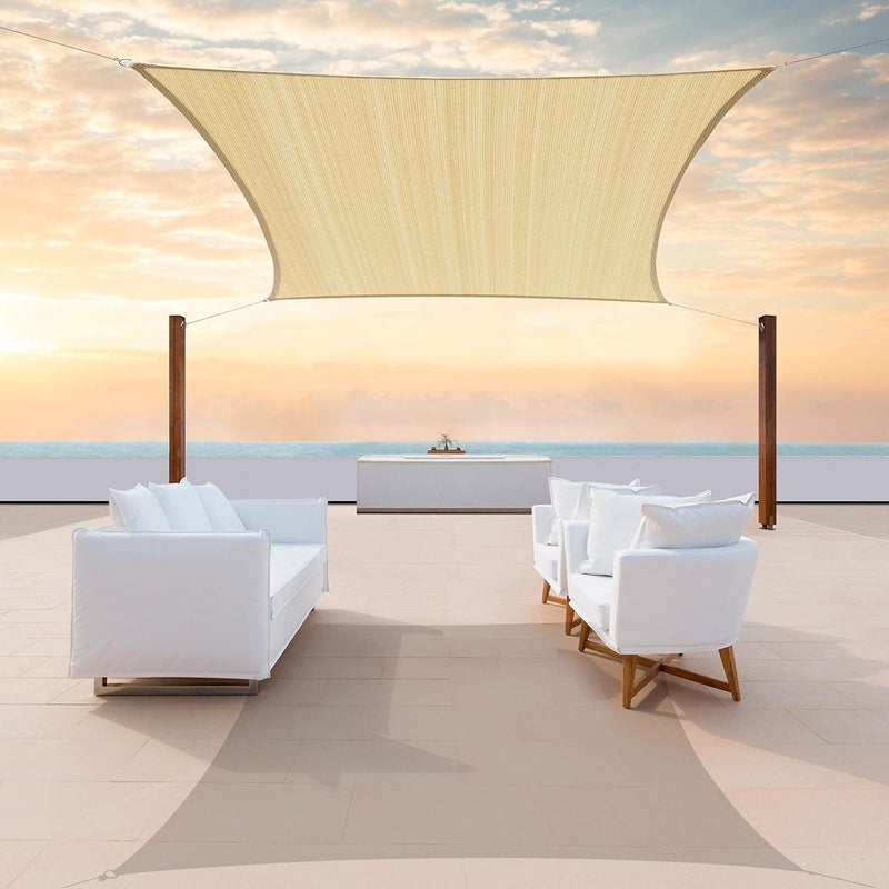 ColourTree 8' x 16' Beige Sun Shade Sail Rectangle Canopy Fabric Cloth Screen, Water Permeable & UV Block UPF50, Heavy Duty, Carport Patio Outdoor - (We Customize Size) - Image 1