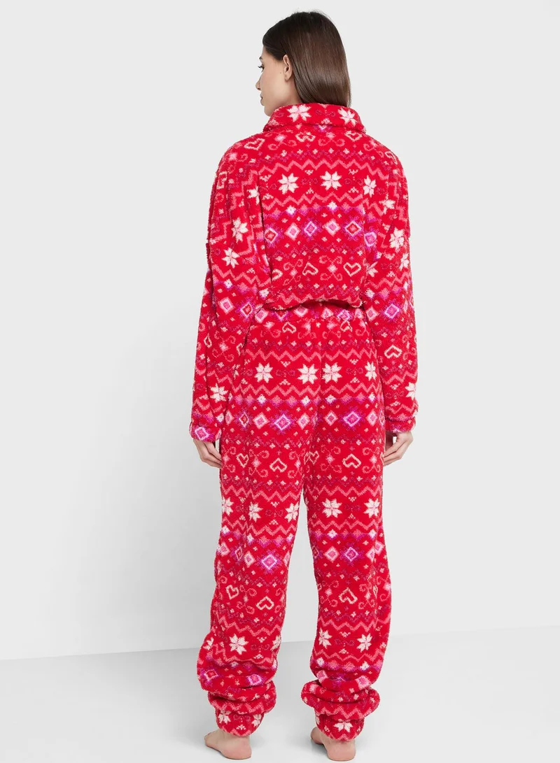 hunkemoller Zip Detail Printed Pyjama Set