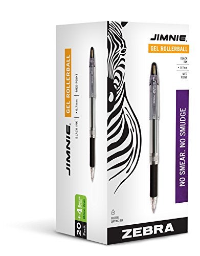 Zebra Pen Jimnie Rollerball Gel Pens Medium Point 07 mm 24Count 20 Black 4 Blue - Image 1