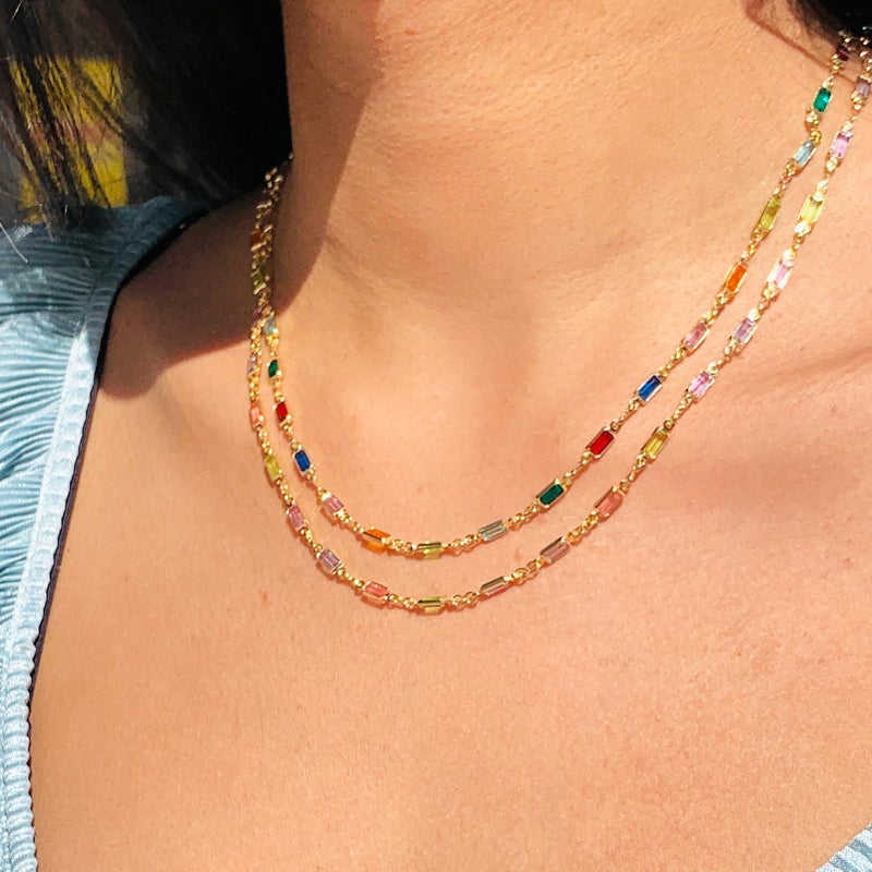 KYUNHOO 13 Feet Mix Colored Rectangular Rhinestone Chain Spool Paperclip Chain Links Gold Plated Chains for Jewelry Making Brass Chain Bulk with Jump Rings and Lobster Clasps - Image 5