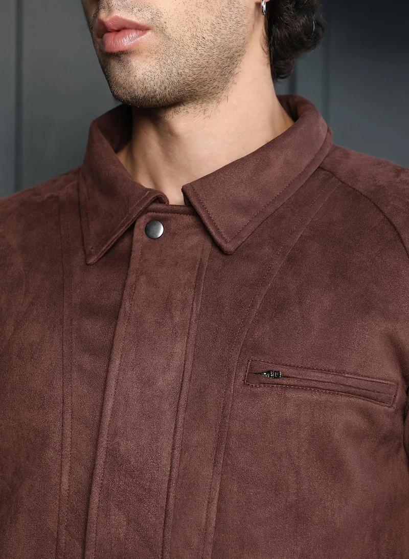 CAHOOT  Men's Chocolate Brown Suede Bomber Jacket for Men | Best Price UAE