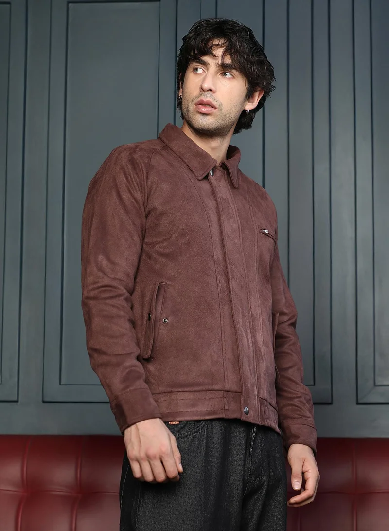 CAHOOT  Men's Chocolate Brown Suede Bomber Jacket for Men | Best Price UAE