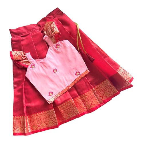 Picksparrow Baby Girl Pattu pavadai/Lehenga Choli/Festive Indian wear (Cotton Silk) (Pink, 6-12 Months) - Image 1