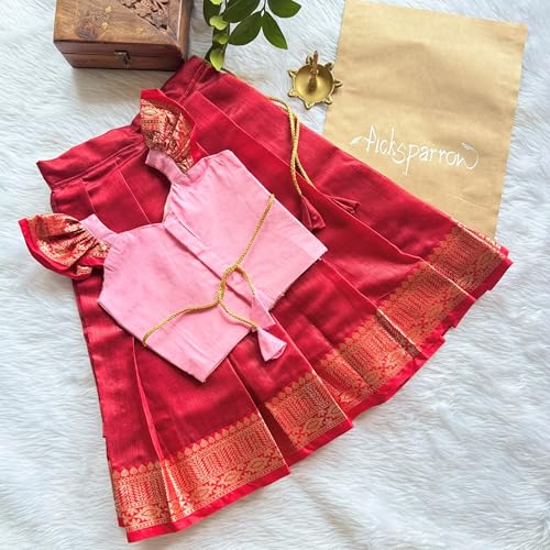 Picksparrow Baby Girl Pattu pavadai/Lehenga Choli/Festive Indian wear (Cotton Silk) (Pink, 6-12 Months) - Image 3