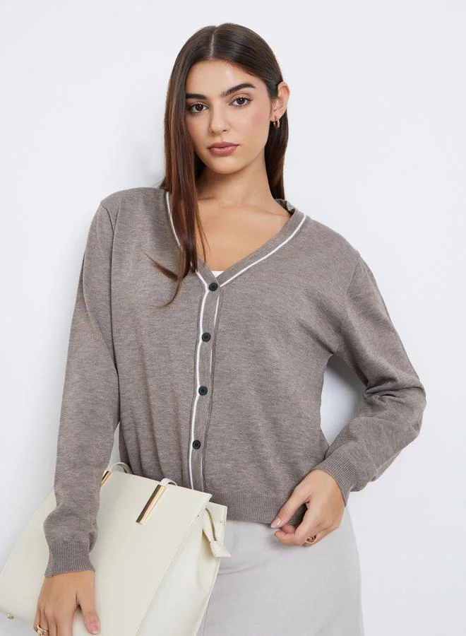 Styli Beige Buttoned Cardigan Sweater