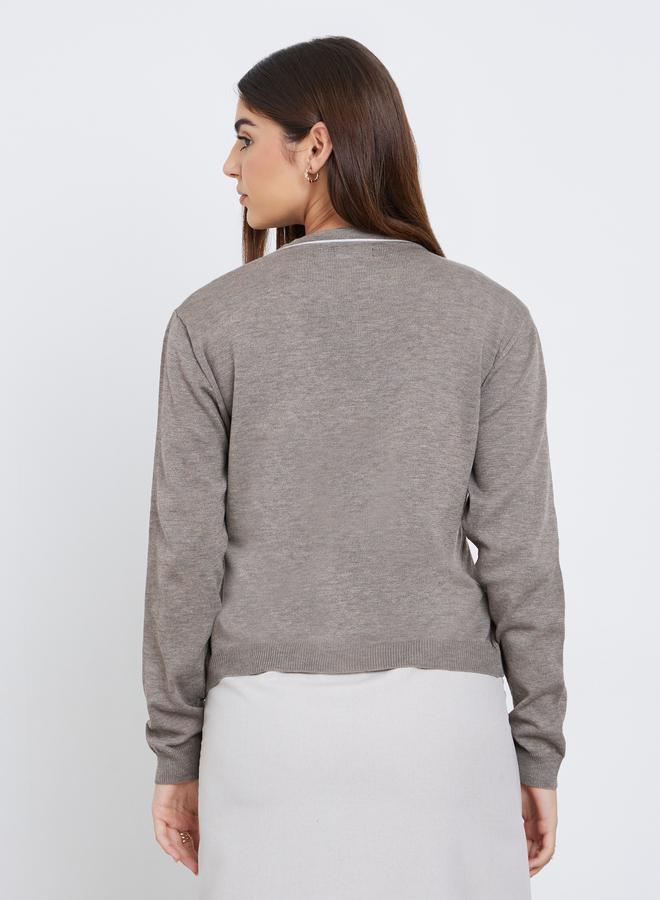 Styli Beige Buttoned Cardigan Sweater - Image 5