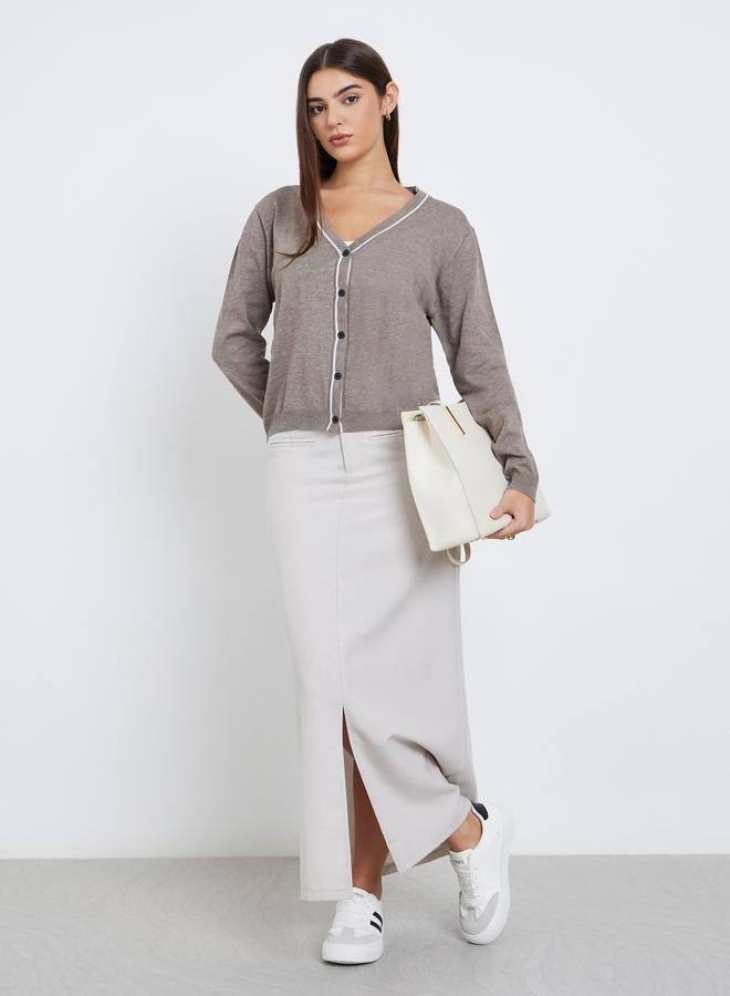 Styli Beige Buttoned Cardigan Sweater - Image 2