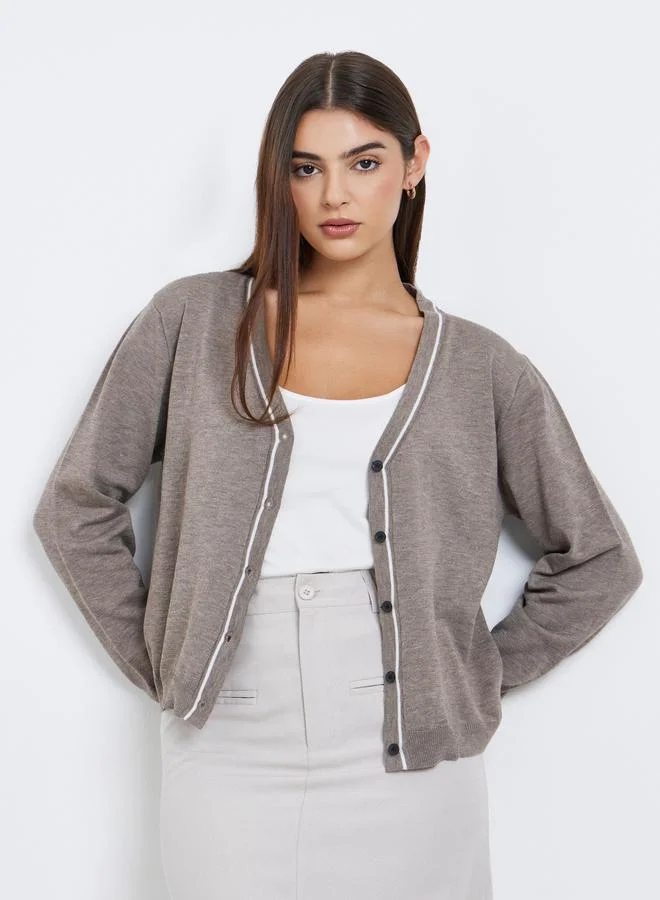 Styli Beige Buttoned Cardigan Sweater
