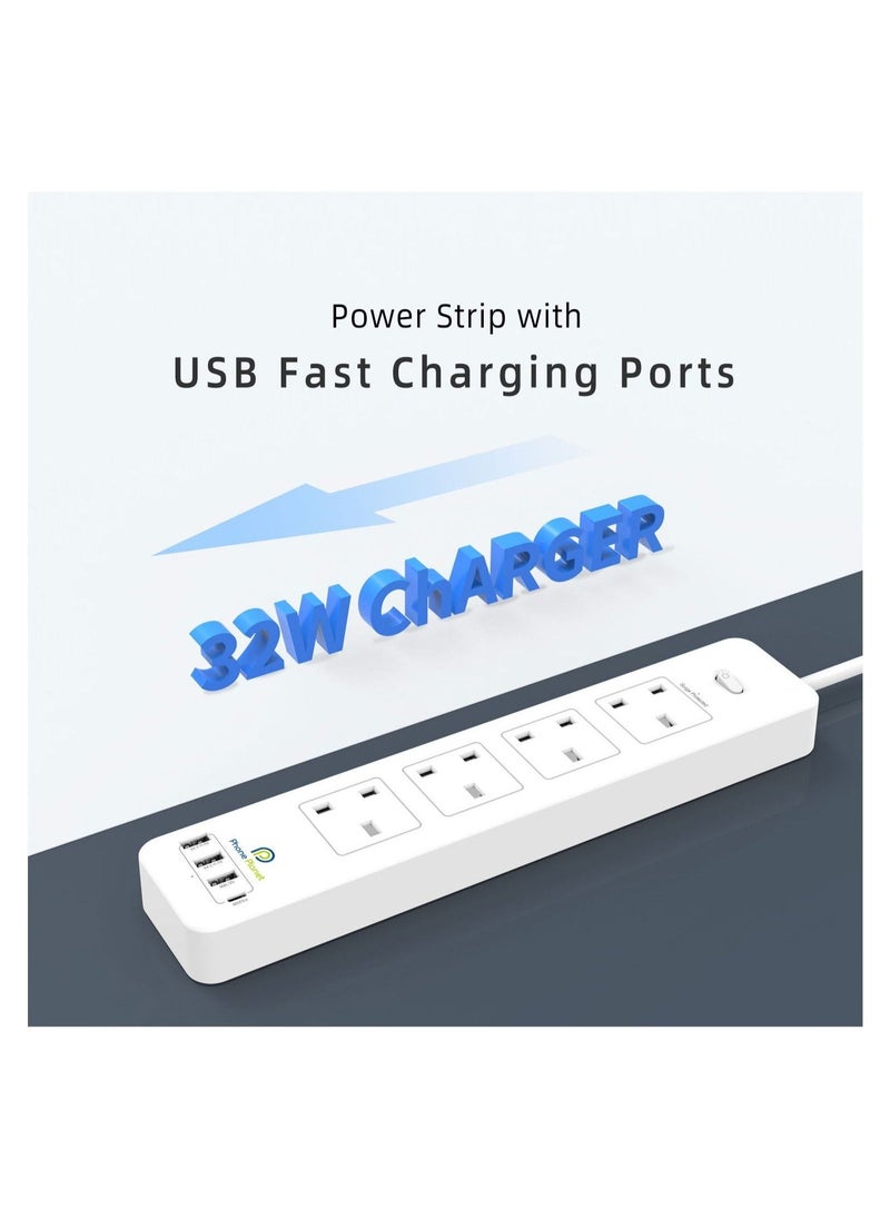 فون بلانيت - توصيلة كهرباء 3 متر مع 4 مقابس و3 USB توفر لك خيارات متعددة لتوصيل الأجهزة الكهربائية في مكان واحد من فون بلانيت - Image 1