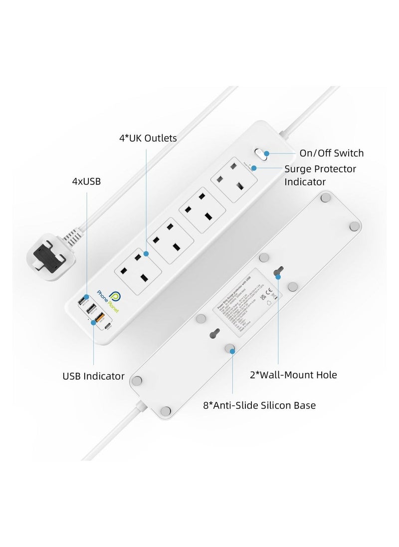 فون بلانيت - توصيلة كهرباء 3 متر مع 4 مقابس و3 USB توفر لك خيارات متعددة لتوصيل الأجهزة الكهربائية في مكان واحد من فون بلانيت - Image 1