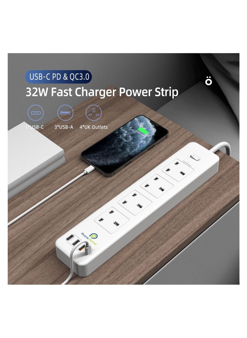 فون بلانيت - توصيلة كهرباء 3 متر مع 4 مقابس و3 USB توفر لك خيارات متعددة لتوصيل الأجهزة الكهربائية في مكان واحد من فون بلانيت - Image 1