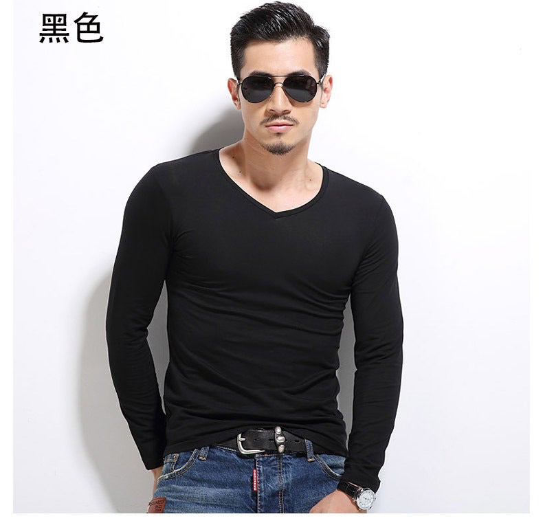 2023 New Men's Bottoming Shirt Men's T-Shirt Long-Sleeved Slim Pure Color Pullover Autumn and Winter Inner Wear Manufacturer Wholesale - Image 1