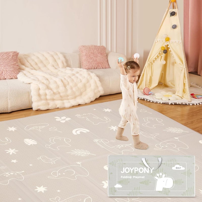 Joypony Baby Play Mat 79x 71 Inch, Extra Large Foldable Play Mats for Babies and Toddlers, Waterproof & Anti-Slip Portable Baby Floor Mat for Tummy Time, Non Toxic Foam Play Mat for Floor Travel Bag - Image 1