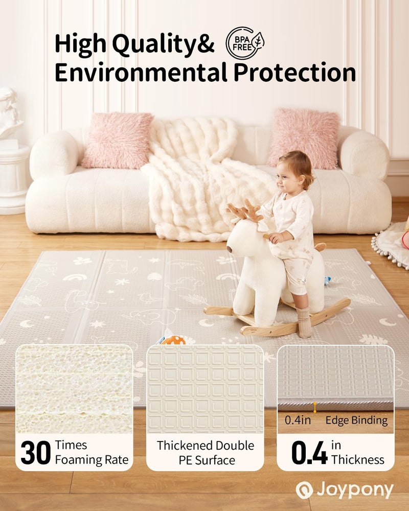 Joypony Baby Play Mat 79x 71 Inch, Extra Large Foldable Play Mats for Babies and Toddlers, Waterproof & Anti-Slip Portable Baby Floor Mat for Tummy Time, Non Toxic Foam Play Mat for Floor Travel Bag - Image 3