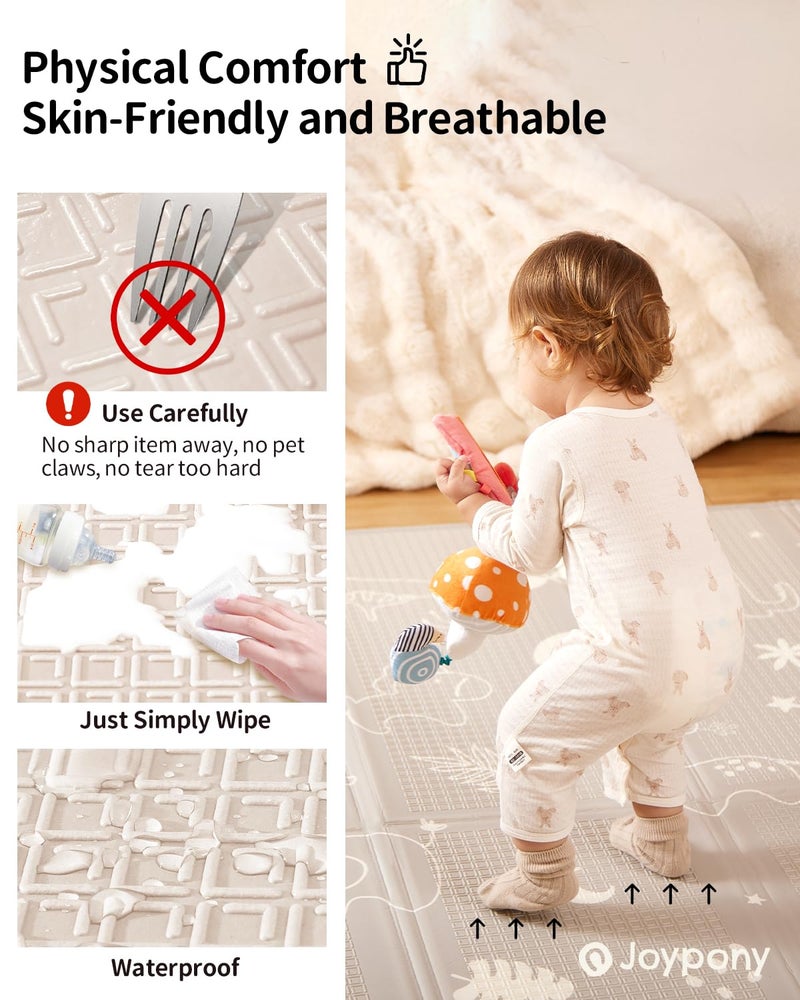 Joypony Baby Play Mat 79x 71 Inch, Extra Large Foldable Play Mats for Babies and Toddlers, Waterproof & Anti-Slip Portable Baby Floor Mat for Tummy Time, Non Toxic Foam Play Mat for Floor Travel Bag - Image 5