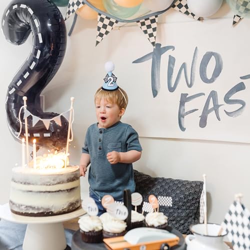 Agkvw Race Car 2nd Birthday Crown for Boys - Fast Birthday Hat and Decoration, Blue Decor - Image 4