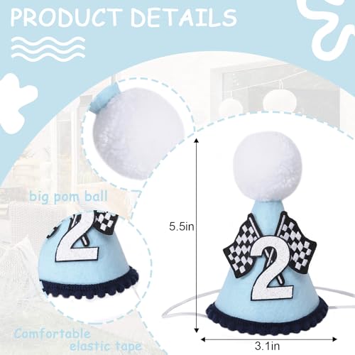 Agkvw Race Car 2nd Birthday Crown for Boys - Fast Birthday Hat and Decoration, Blue Decor - Image 2