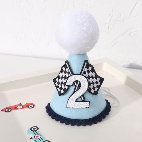 Agkvw Race Car 2nd Birthday Crown for Boys - Fast Birthday Hat and Decoration, Blue Decor - Image 5