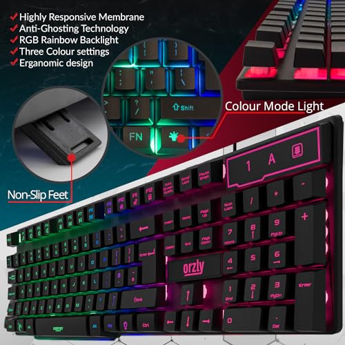 Orzly Gaming Keyboard RGB USB Wired Rainbow Keyboards Designed for PC Gamers, PS4, PS5, Laptop, Xbox, Nintendo Switch, RX-250 Hornet Edition (Black) Brand - Image 4