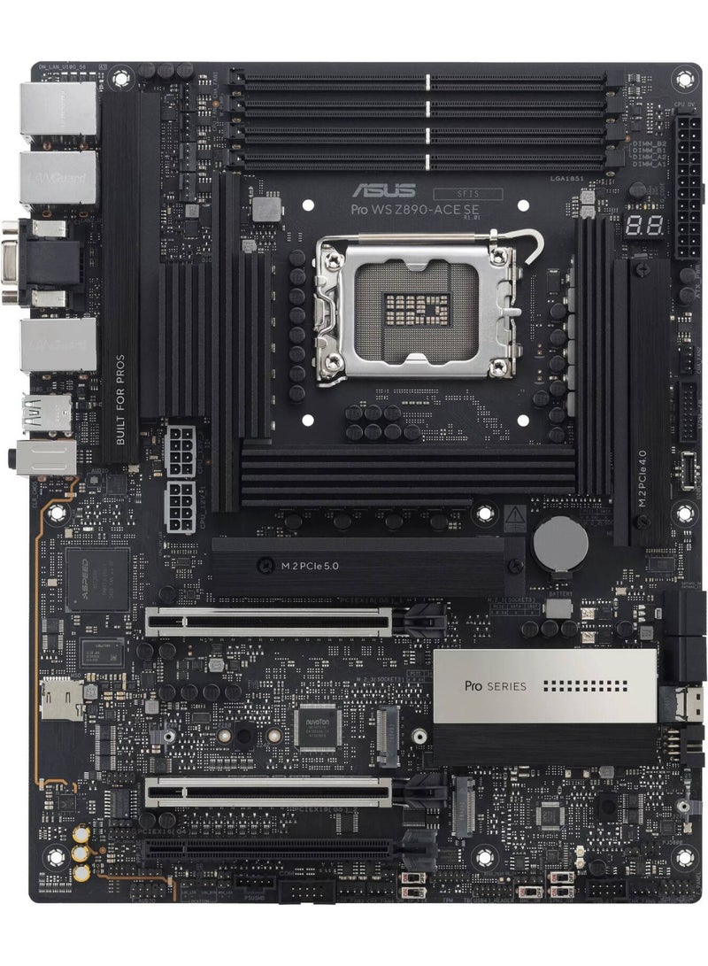 ASUS Pro WS Z890‑ACE SE Workstation Motherboard, Intel LGA1851 Core Ultra CPU Support, Up To DDR5 4x256GB, PCIe 5.0 Dual GPU, 4x M.2 NVMe Slots, 10Gb + 2.5Gb LAN, Thunderbolt 4, AI Overclocking & Cooling, ATX | 90MB1JC0-M0EAY0 - Image 2