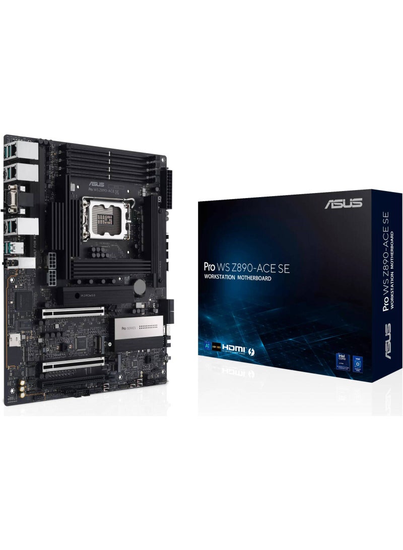ASUS Pro WS Z890‑ACE SE Workstation Motherboard, Intel LGA1851 Core Ultra CPU Support, Up To DDR5 4x256GB, PCIe 5.0 Dual GPU, 4x M.2 NVMe Slots, 10Gb + 2.5Gb LAN, Thunderbolt 4, AI Overclocking & Cooling, ATX | 90MB1JC0-M0EAY0 - Image 1