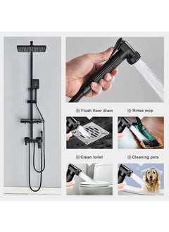XiuWoo Shower System Matte Black Bathroom Thermostatic Shower Faucet Set with Tub Spout Shower Head 3 Functions Hand Sprayer Bidet and Shelf Rain Outdoor Shower Fixtures Kit Wall Mounted  - Image 3