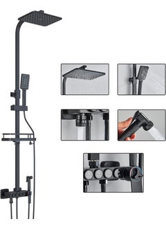 XiuWoo Shower System Matte Black Bathroom Thermostatic Shower Faucet Set with Tub Spout Shower Head 3 Functions Hand Sprayer Bidet and Shelf Rain Outdoor Shower Fixtures Kit Wall Mounted  - Image 2
