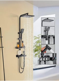 XiuWoo Shower System Matte Black Bathroom Thermostatic Shower Faucet Set with Tub Spout Shower Head 3 Functions Hand Sprayer Bidet and Shelf Rain Outdoor Shower Fixtures Kit Wall Mounted  - Image 1