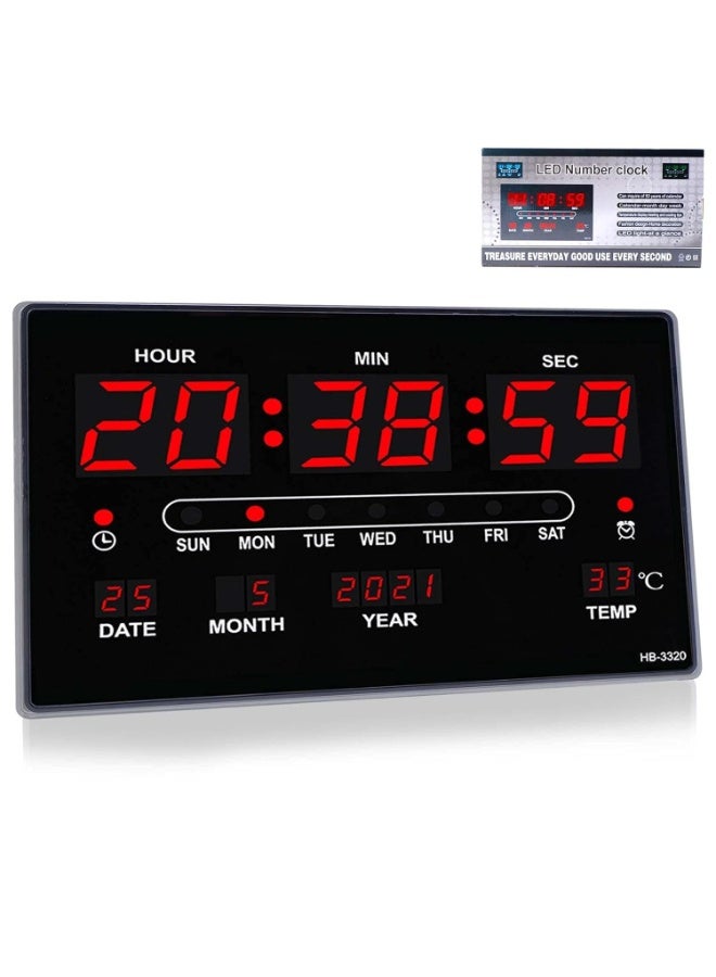 Digital Wall Clock Large Display,13inch Led Decorative Wall Table Alarm Clock with Calendar, Date, Temperature, Gifts for Elderly, Kids, Impaired Vision, Seniors, Dementia - Image 1