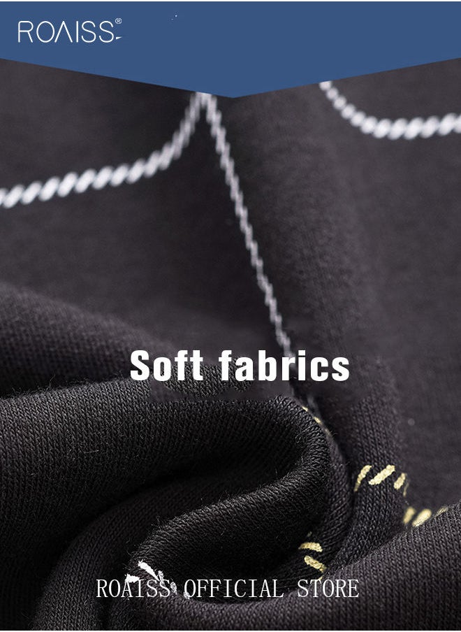 roaiss 3 Piece Warm Pajamas Set for Men Lattice Simple Robe Long Cotton Sleepwear Suit Mens Home Wear Pyjamas Set Autumn Winter Soft Loose Skin Friendly Loungewear Black(Long Sleeves + Pants + Robe)  - Image 5