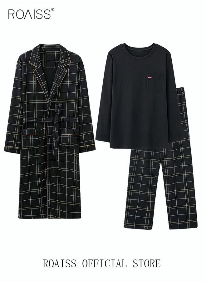 3 Piece Warm Pajamas Set for Men Lattice Simple Robe Long Cotton Sleepwear Suit Mens Home Wear Pyjamas Set Autumn Winter Soft Loose Skin Friendly Loungewear Black(Long Sleeves + Pants + Robe) - pzsku/Z2F046B205D9FB0E0EC59Z/45/_/1673007816/c366e405-62c5-48f1-8615-d2962ca2f513