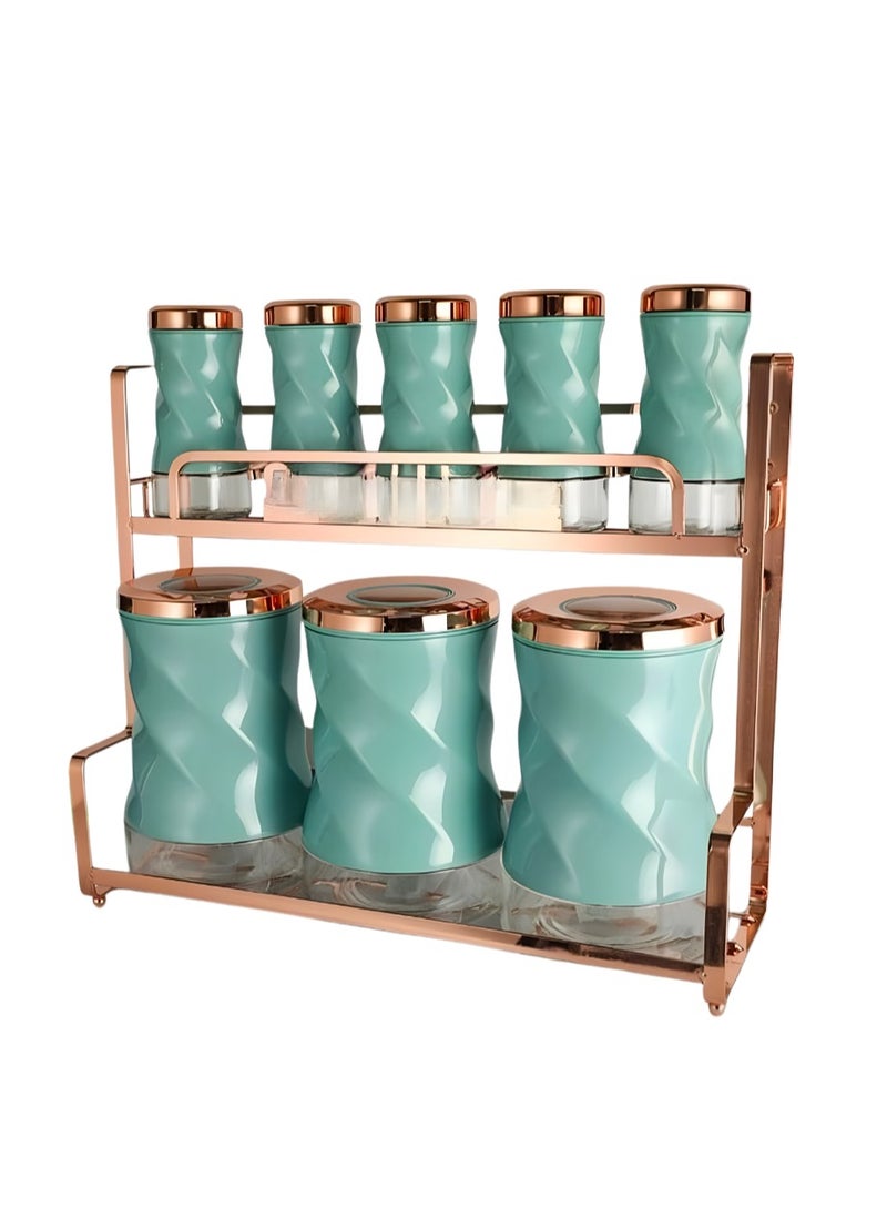 9-piece spice set  Stainless steel exterior and glass interior - imported