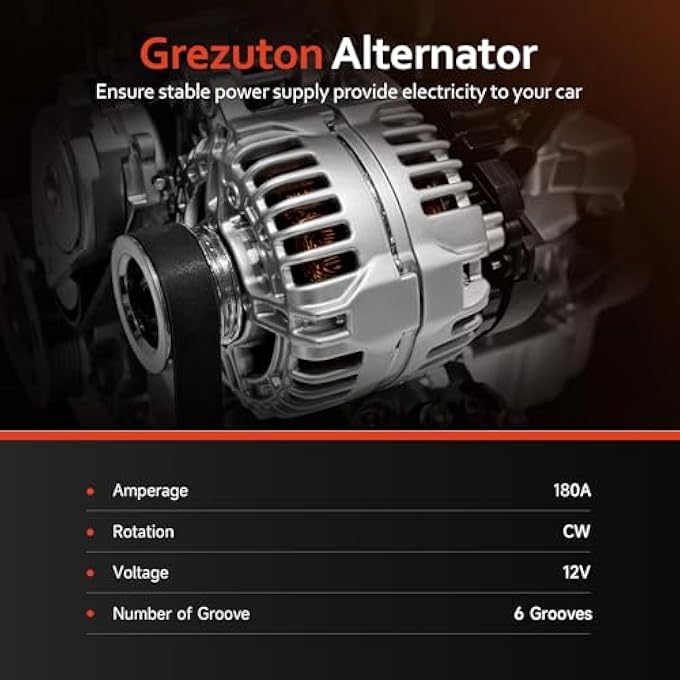 Grezuton Alternator Replacement New 11598N for Chrysler 300 11-18, for Dodge Challenger 15-18, for Dodge Charger Durango 3.6L 11-18,for Jeep Grand Cherokee 3.6L 11-18, for Ram 1500 3.6L 13-15, 11598 4801778 - Image 3