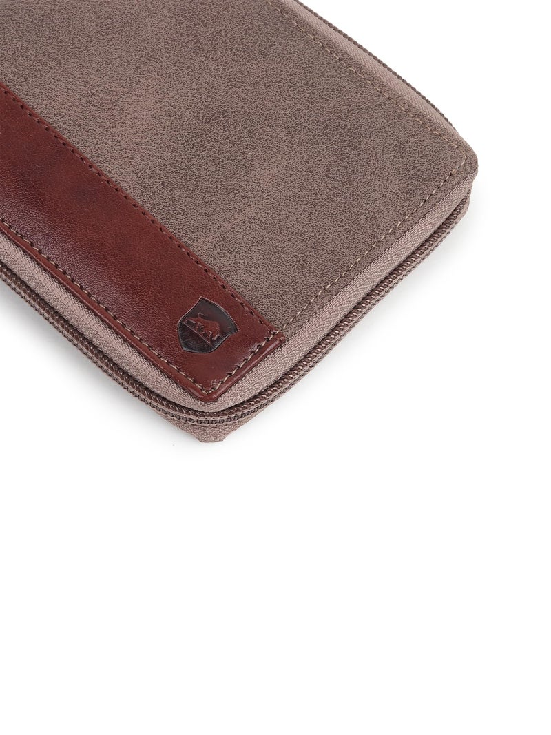 SAMTROH Line Design Zipper Round Chain Vegan Leather Wallet for Men & Women I 3 Card Slots I 2 Currency & 2 Secret Compartments I 1 Coin Pocket (Brown Strap) - Image 5