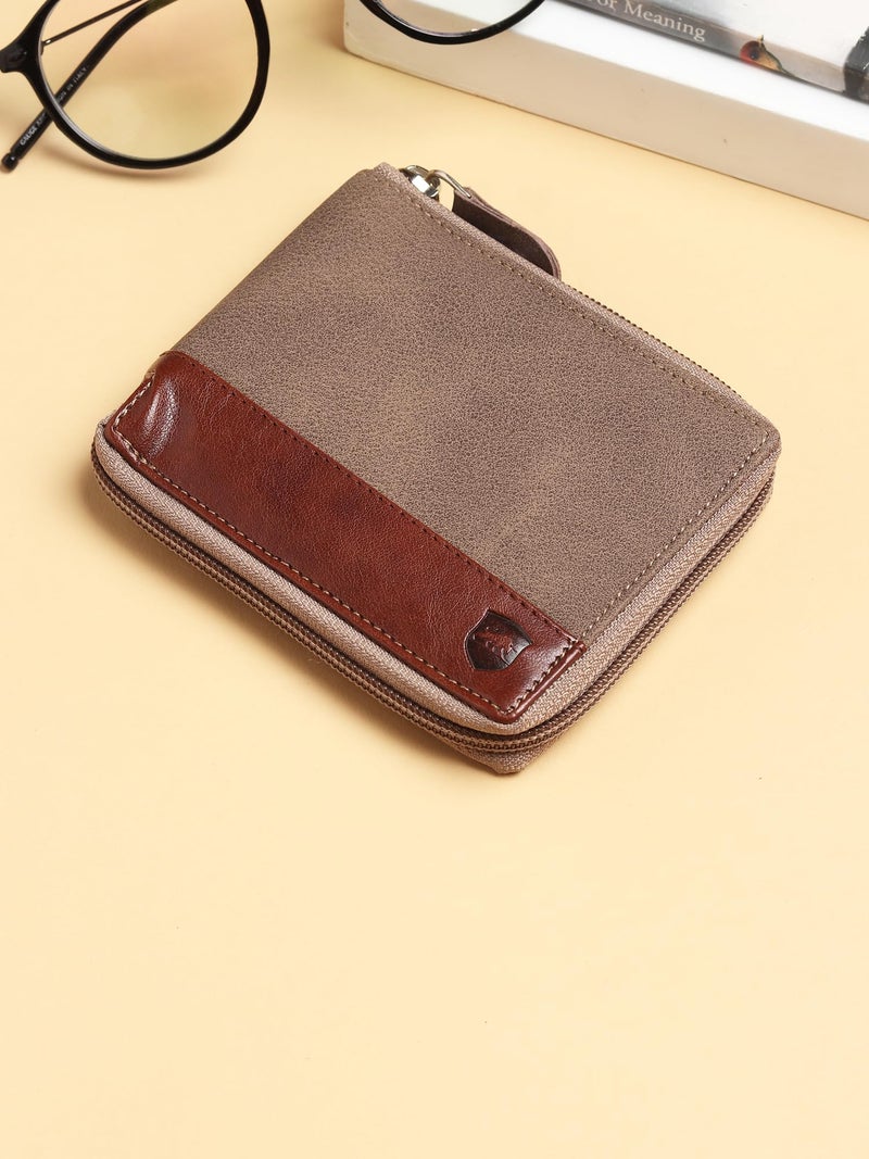 SAMTROH Line Design Zipper Round Chain Vegan Leather Wallet for Men & Women I 3 Card Slots I 2 Currency & 2 Secret Compartments I 1 Coin Pocket (Brown Strap) - Image 2
