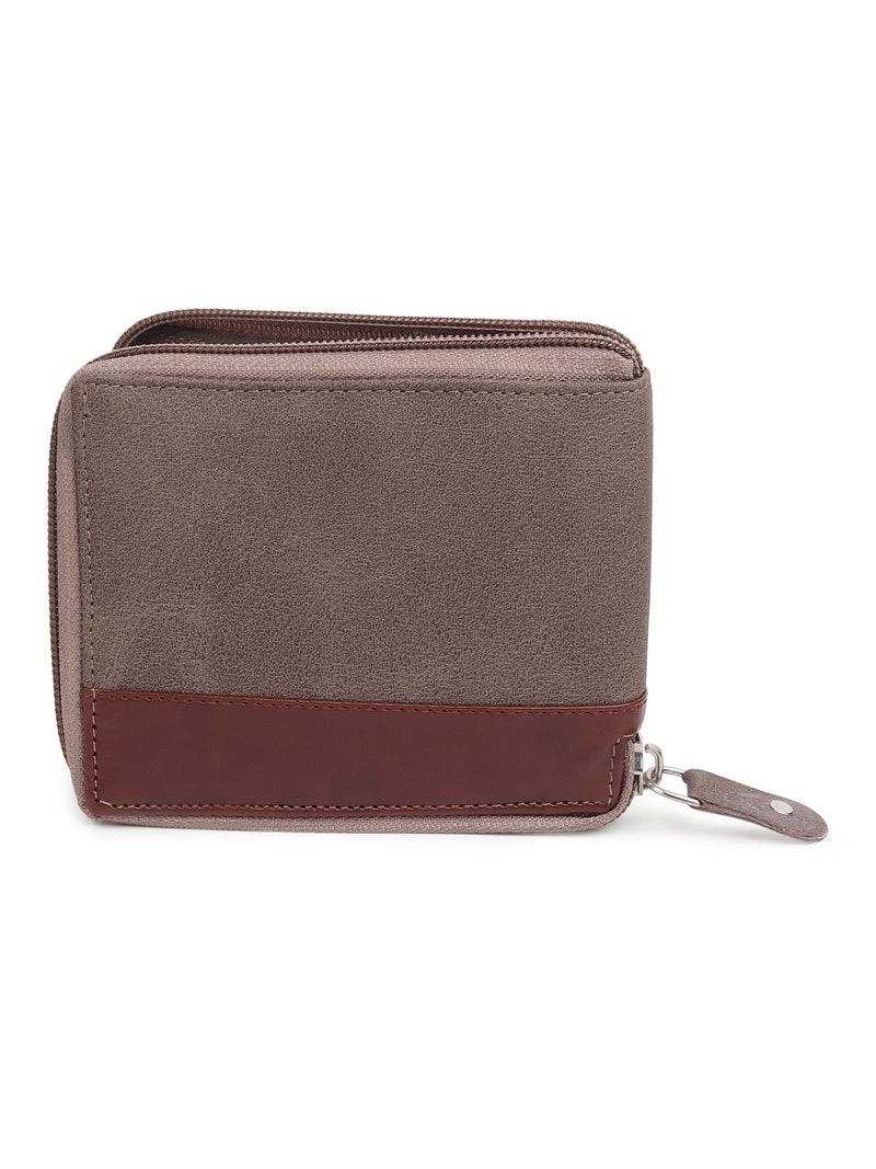SAMTROH Line Design Zipper Round Chain Vegan Leather Wallet for Men & Women I 3 Card Slots I 2 Currency & 2 Secret Compartments I 1 Coin Pocket (Brown Strap) - Image 4