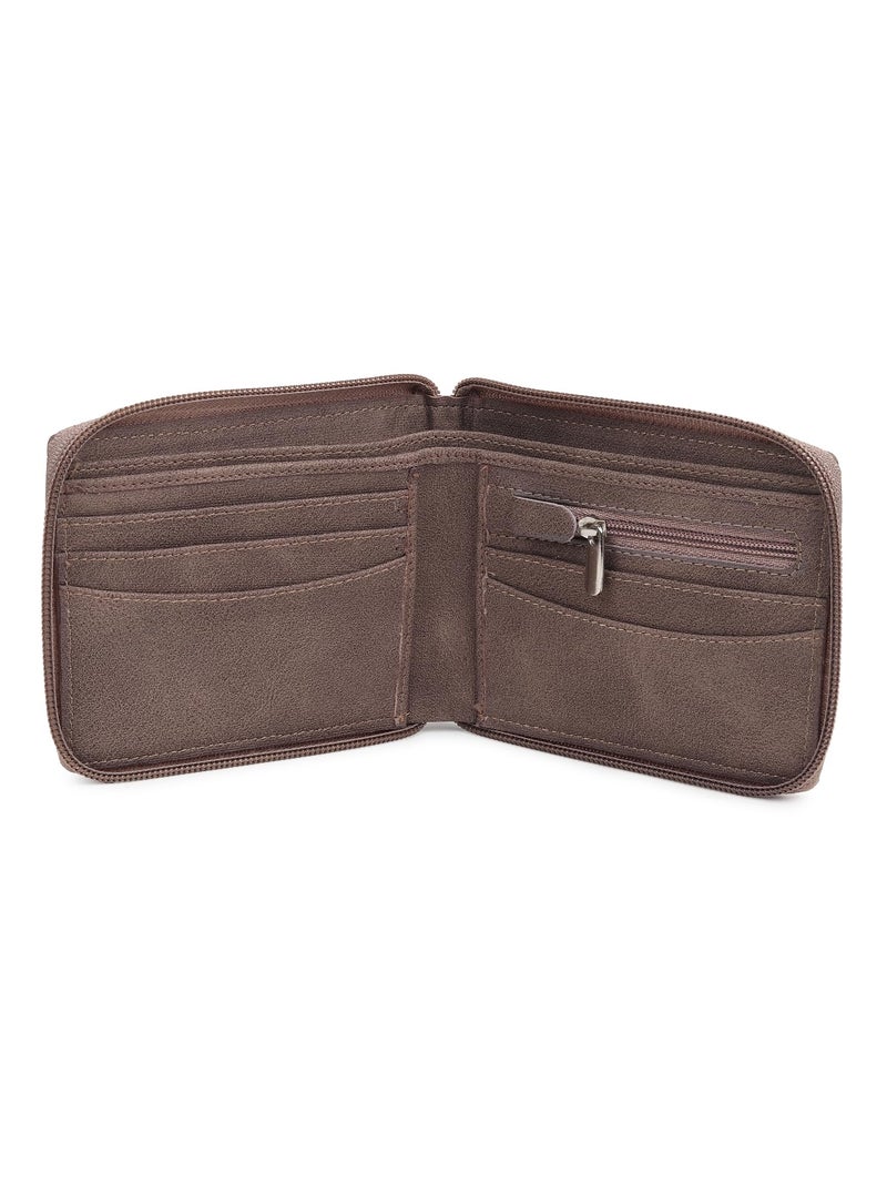 SAMTROH Line Design Zipper Round Chain Vegan Leather Wallet for Men & Women I 3 Card Slots I 2 Currency & 2 Secret Compartments I 1 Coin Pocket (Brown Strap) - Image 3