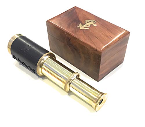 NAUTICALMART 6 Handheld Brass Telescope Pirate Navigation with Anchor Rosewood Box Rustic Vintage Beautiful Handcrafted Nautical Home Decor Gift for Nautical Collectors - Image 1