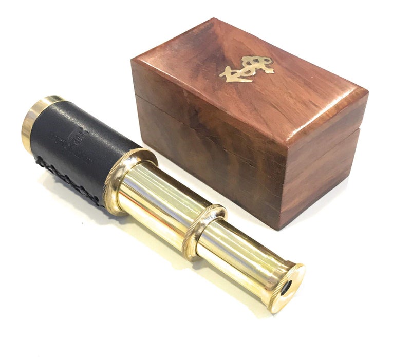 NAUTICALMART 6 Handheld Brass Telescope Pirate Navigation with Anchor Rosewood Box Rustic Vintage Beautiful Handcrafted Nautical Home Decor Gift for Nautical Collectors - Image 2