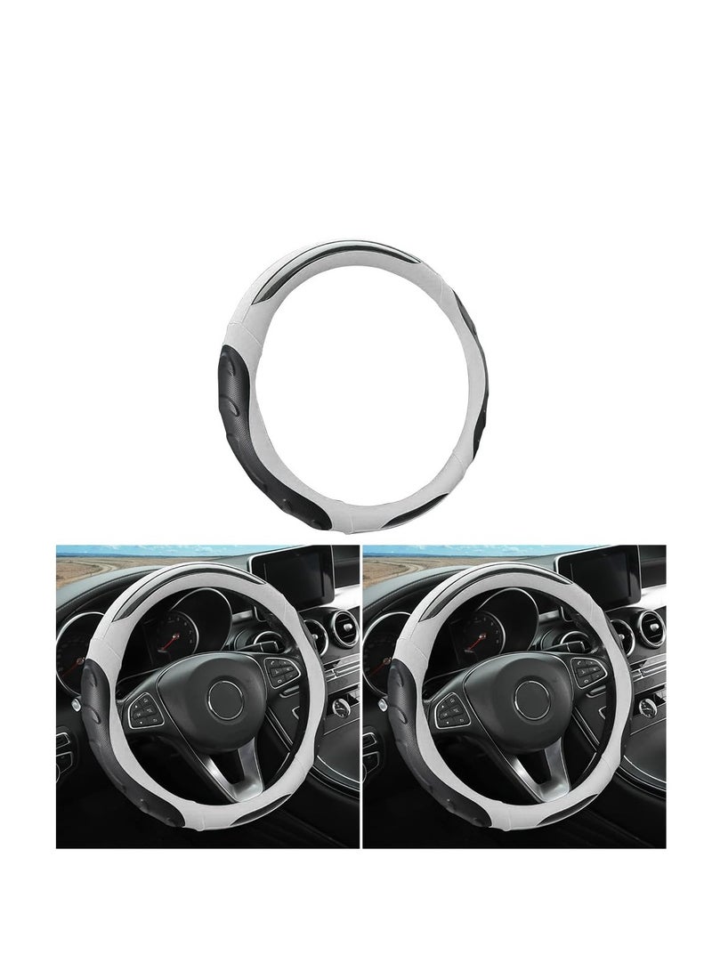 SYOSI Leather Steering Wheel Cover, Auto Car Stretch Steering Wheel Protector, Universal 15 Inch Anti-Slip Breathable Microfiber Odorless Steering Wheel Cover for Men Women Fit for Most Cars (Black/White) - Image 1