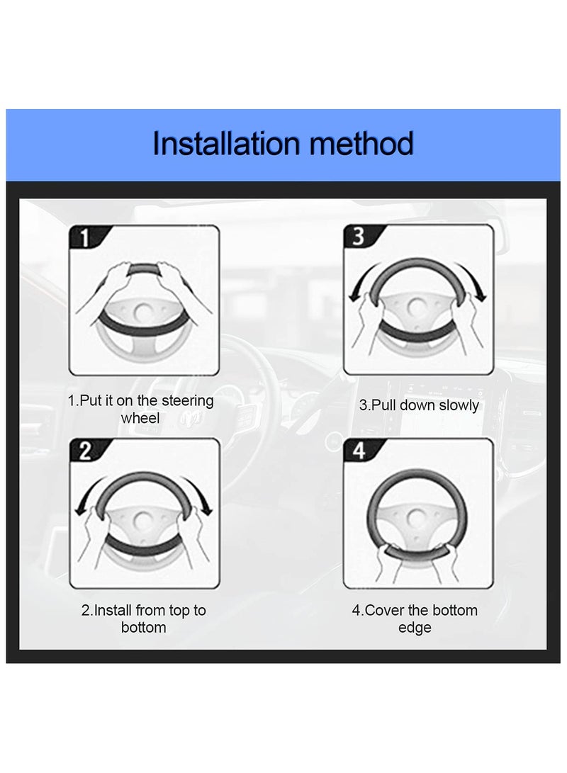 SYOSI Leather Steering Wheel Cover, Auto Car Stretch Steering Wheel Protector, Universal 15 Inch Anti-Slip Breathable Microfiber Odorless Steering Wheel Cover for Men Women Fit for Most Cars (Black/White) - Image 5