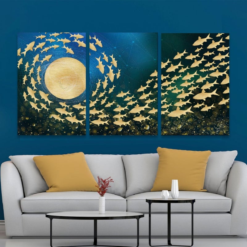 Marktna Three luxurious modern-designed canvas prints with a hollow frame, measuring (150×70), three pieces - Image 1