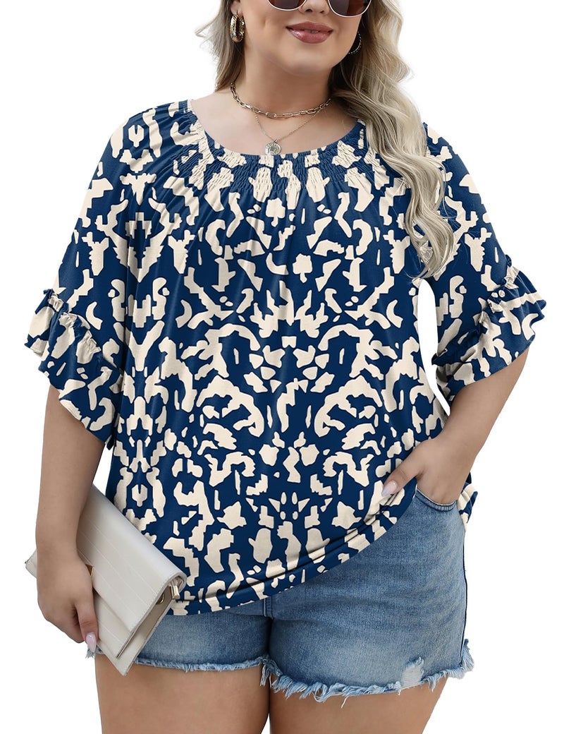 Micoson Womens Plus Size Tops 3/4 Ruffle Sleeve Office Shirts for Women Dressy Summer Spring Tops Loose Fitting Blouse - Image 4