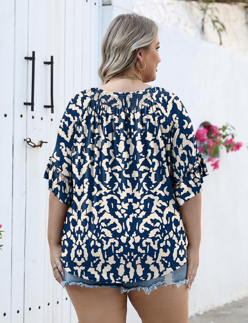 Micoson Womens Plus Size Tops 3/4 Ruffle Sleeve Office Shirts for Women Dressy Summer Spring Tops Loose Fitting Blouse - Image 2