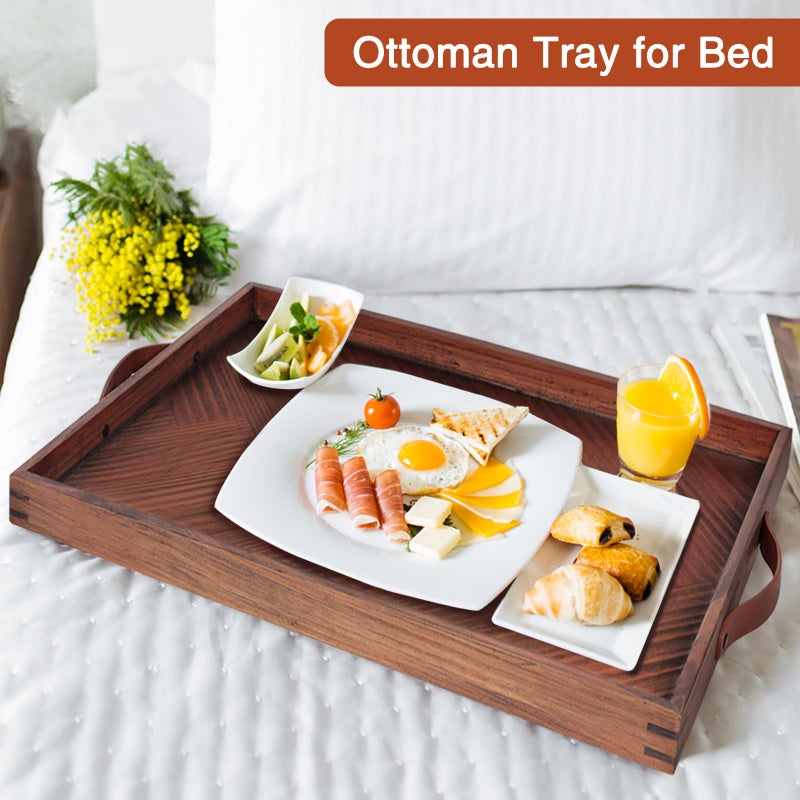 SXNOWS Large Ottoman Wooden Trays, Wood Serving Tray with Handles, Large Ottoman Tray, Wooden Serving Trays for Coffee Tables, Living Rooms and Kitchens, 24 x 16 inch - Image 4